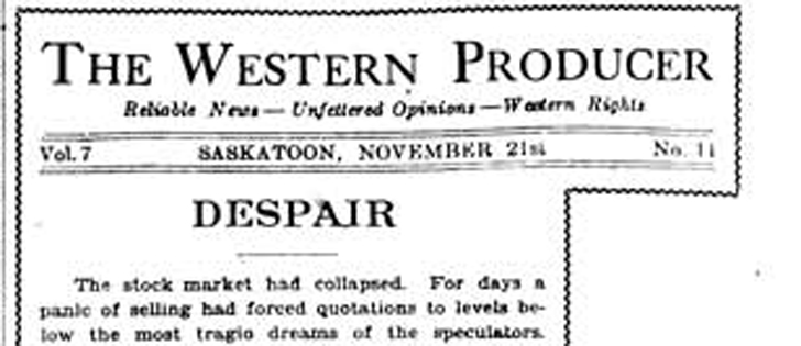 Issue date: November 21, 1929. The stock market collapse of 1929
was a harbinger of much worse times to come on the farm.
