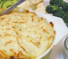 Chicken pot pie is topped with mashed potatoes and served with fresh vegetables and dip. | Betty Ann Deobald photo